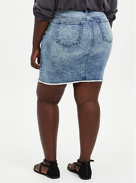 Plus Size - Burnout Denim Mini Skirt - Torrid