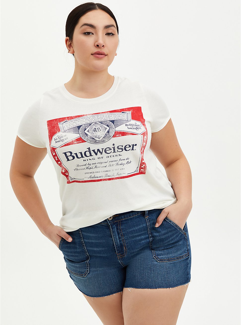 Plus Size Classic Fit Crew Tee - Budweiser White  , BRIGHT WHITE, hi-res
