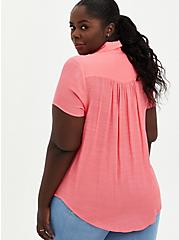 Button Front Blouse - Gauze Coral Pink, PINK, alternate