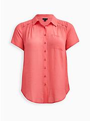 Button Front Blouse - Gauze Coral Pink, PINK, hi-res