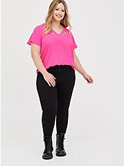 Plus Size Pink Georgette Cage Front Blouse , PINK GLO, alternate