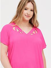 Pink Georgette Cage Front Blouse , PINK GLO, alternate