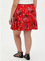 Mini Challis Smocked Waist Skirt, RED FLORAL, alternate