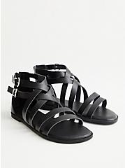 Plus Size Black Faux Leather Strappy Gladiator Sandal, BLACK, alternate
