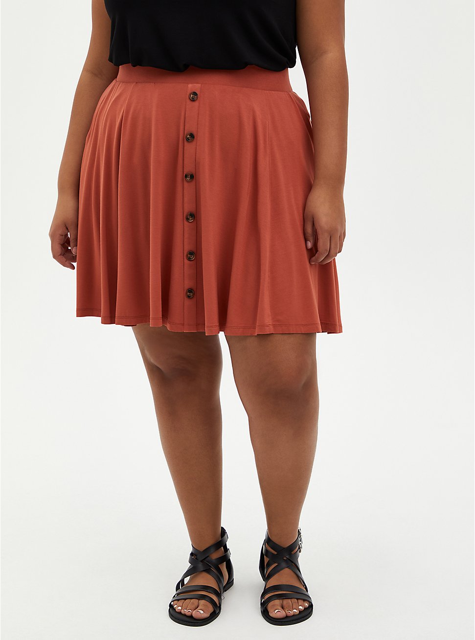 Plus Size Auburn Super Soft Button Front Mini Skirt, , hi-res