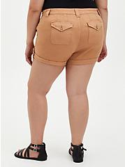 Plus Size Brown Buttonfly Twill Military Short, BROWN  LIGHT BROWN, alternate