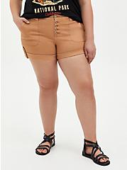 Brown Buttonfly Twill Military Short, BROWN  LIGHT BROWN, hi-res