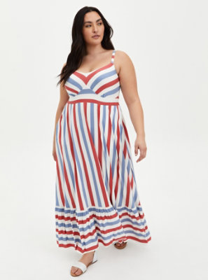 Plus Size - Super Soft Red & Blue Stripe Tiered Maxi Dress - Torrid