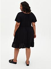 Black Crosshatch Tiered Babydoll Dress, DEEP BLACK, alternate