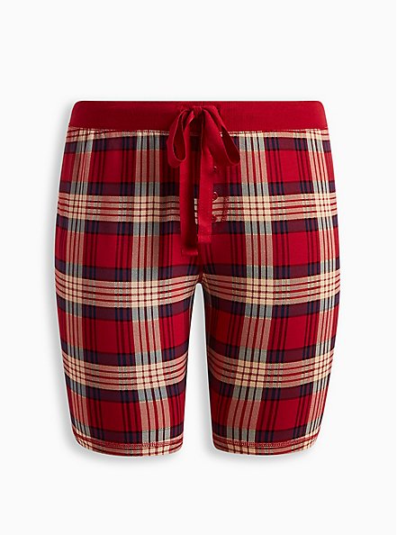 Foxy Sleep Short With Tie, PLAID RED, hi-res