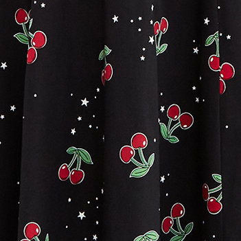 Midi Poplin Fit & Flare Dress, CHERRIES BLACK, swatch