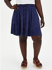 Plus Size Super Soft Navy Wash Button Front Mini Skirt, PEACOAT TIE DYE- NAVY, hi-res