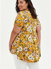 Plus Size Button Down Babydoll Top - Super Soft Yellow Floral , OTHER PRINTS, alternate