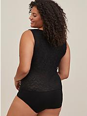 Plus Size Super Soft Black Lace Bodysuit, DEEP BLACK, alternate