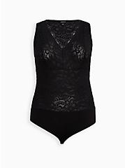 Plus Size Super Soft Black Lace Bodysuit, DEEP BLACK, hi-res