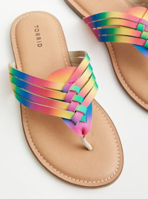 Plus Size - Celebrate Love Rainbow Faux Leather Braided T-Strap Sandal ...