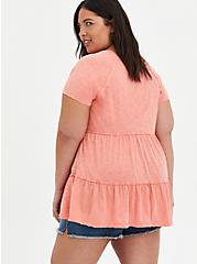 Plus Size Tiered Babydoll Top - Mineral Wash Coral, CORAL, alternate