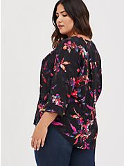Plus Size Harper Zipper Front Pullover Blouse - Georgette Floral Black, FLORALS-BLACK, alternate