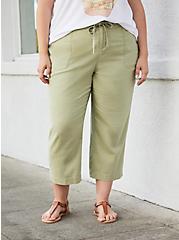 Green Utility Linen Crop Wide Leg Pant, TEA, hi-res