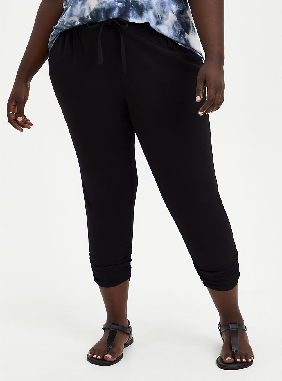 Plus Size Relaxed Fit Ruched Jogger - Stretch Challis Black, DEEP BLACK, hi-res