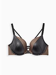 Plus Size Push-Up Plunge Bra - Faux Leather & Mesh Black with 360° Back Smoothing™, RICH BLACK, hi-res