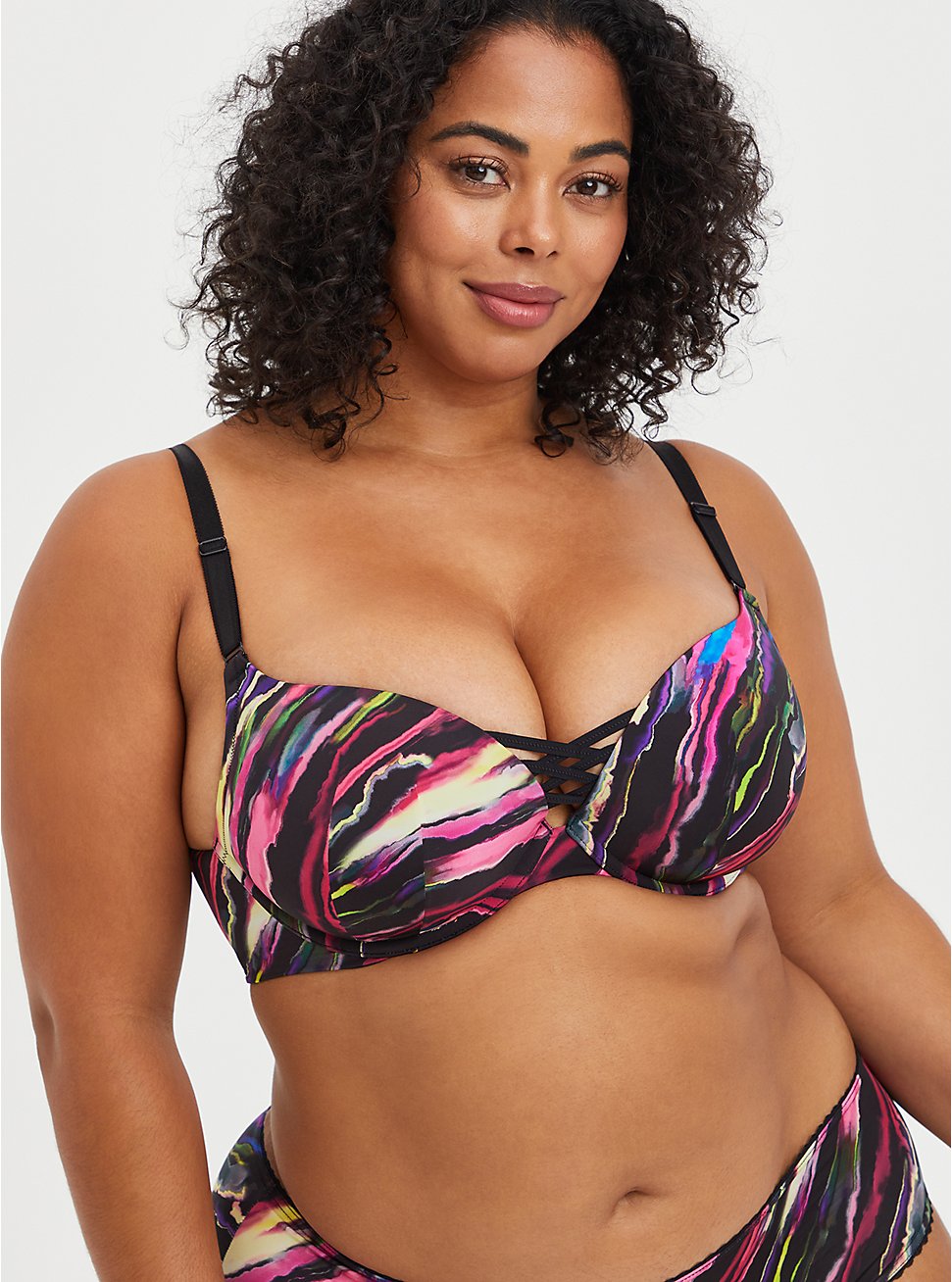 XO Push-Up Plunge Bra - Painted Stripes Black with 360° Back Smoothing™ , SOUNDWAVE PAINTED STRIPES, hi-res