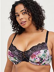 Plus Size XO Push-Up Plunge Bra - Satin & Lace Floral with 360° Back Smoothing™, FOREST FLORAL, alternate