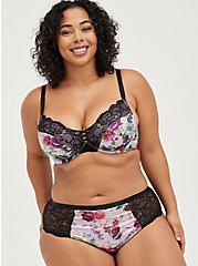 Plus Size XO Push-Up Plunge Bra - Satin & Lace Floral with 360° Back Smoothing™, FOREST FLORAL, hi-res