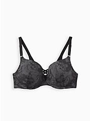 Plus Size XO Push-Up Plunge Bra - Roses Black with 360° Back Smoothing™ , BED OF ROSES, hi-res