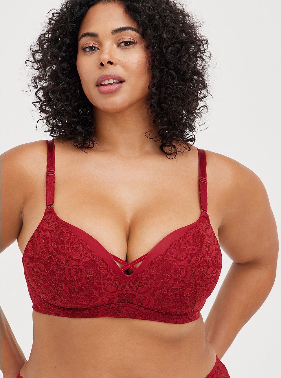 Plus Size Push-Up Wirefree Bra - Lace Red with 360° Back Smoothing™, BIKING RED, hi-res