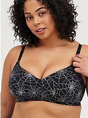 Lightly Lined Wire-Free Bra - Spiderweb Black with 360° Back Smoothing™ , RICH BLACK, hi-res