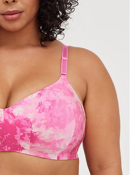 Plus Size Breast Cancer Awareness Lightly Lined Wirefree Bra - Pink Tie Dye with 360º Back Smoothing™ , TIGER DYE, alternate