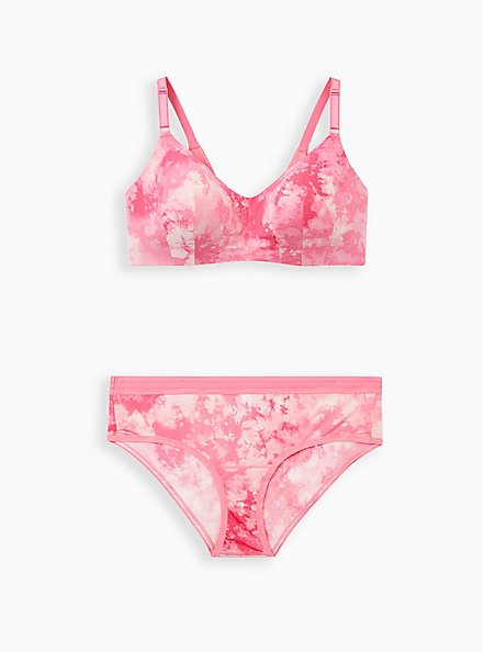 Plus Size Breast Cancer Awareness Lightly Lined Wirefree Bra - Pink Tie Dye with 360º Back Smoothing™ , TIGER DYE, alternate