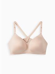 Plus Size Lightly Lined Wire-Free Bra - Microfiber Beige with Racerback, ROSE DUST, hi-res