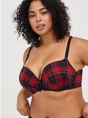Push-Up T-Shirt Bra - Plaid Red with 360° Back Smoothing™, NY PLAID, hi-res