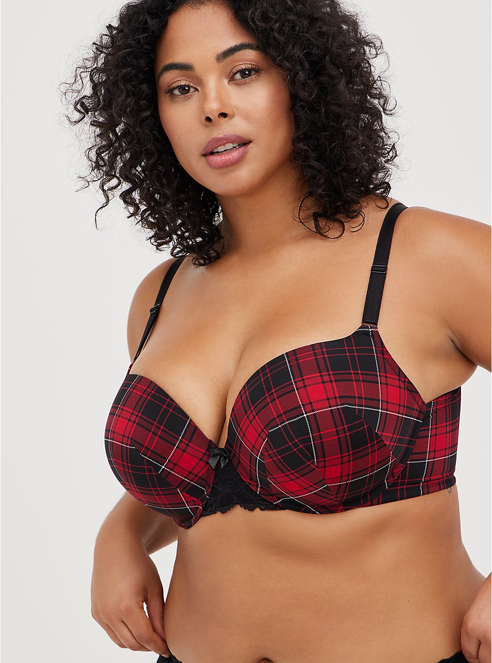 Plus Size Push-Up T-Shirt Bra - Plaid Red with 360° Back Smoothing™, NY PLAID, hi-res