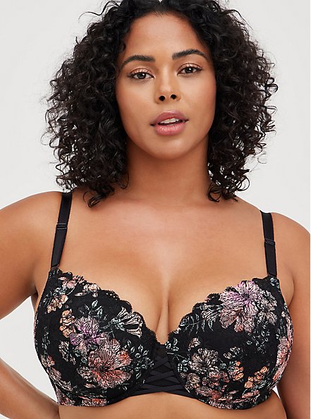 Plus Size Lightly Lined T-Shirt Bra - Lace Floral with 360° Back Smoothing™ , HIBISCUS FLORAL, hi-res