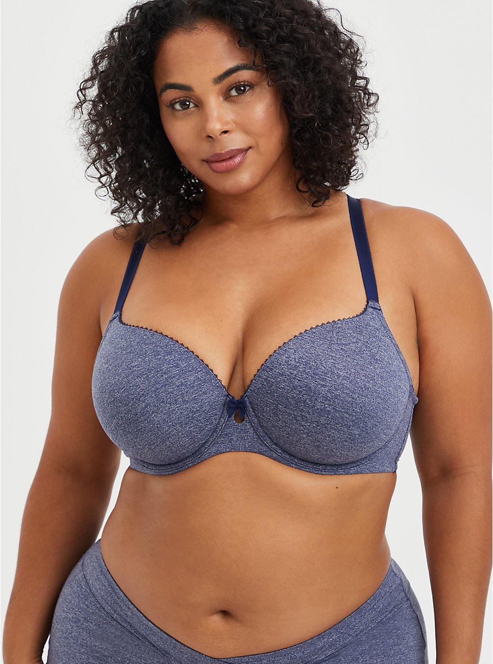 Plus Size Lightly Lined T-Shirt Bra - Heather Blue with 360° Back Smoothing™ , HEATHER BLUE  NAVY, hi-res