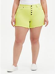 Plus Size High Rise Midi Short - Vintage Stretch Yellow, SUNNY LIME, hi-res