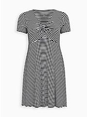 Plus Size Mini Super Soft Babydoll Dress, BLACK WHITE STRIPE, hi-res