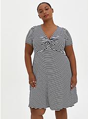 Plus Size Twist Front Babydoll Dress - Super Soft Stripe Black & White, BLACK WHITE STRIPE, alternate