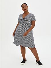 Plus Size Twist Front Babydoll Dress - Super Soft Stripe Black & White, BLACK WHITE STRIPE, hi-res