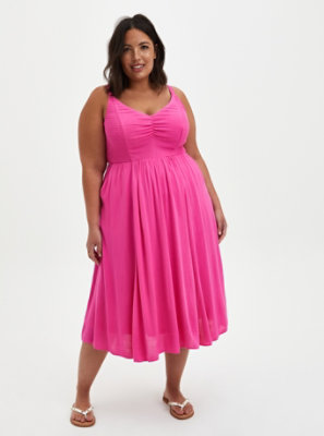 Hot Pink Knit Bell Sleeved Skater Dress, Torrid, Plus Size Fashion