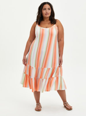 Plus Size - Trapeze Midi Dress - Challis White Stripe - Torrid