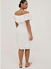 Plus Size Off-The-Shoulder Tie-Waist Skater Dress - Challis White Embroidery, CLOUD DANCER, alternate