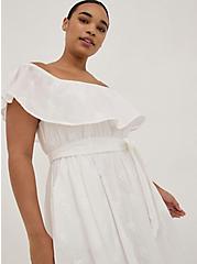 Plus Size Off-The-Shoulder Tie-Waist Skater Dress - Challis White Embroidery, CLOUD DANCER, alternate