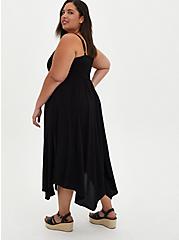 Plus Size Midi Challis Handkerchief Dress, BLACK, alternate