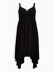 Plus Size Midi Challis Handkerchief Dress, BLACK, hi-res