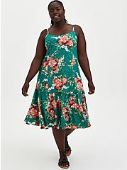 Plus Size Trapeze Midi Dress - Challis Green Floral, FLORALS-GREEN, hi-res