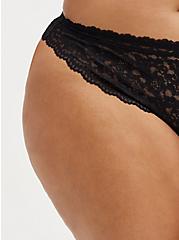 Plus Size Open Gusset Thong Panty - Lace Black, RICH BLACK, alternate